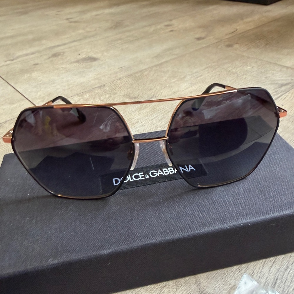 Dolce & Gabbana Octagonal Aviator - with tag Rose Gold Frame & Black Lenses.